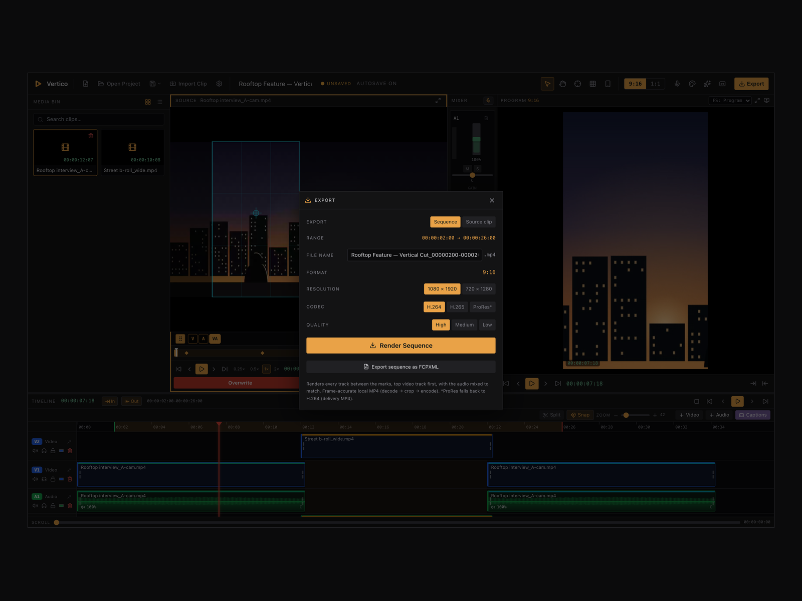 Vertico export panel